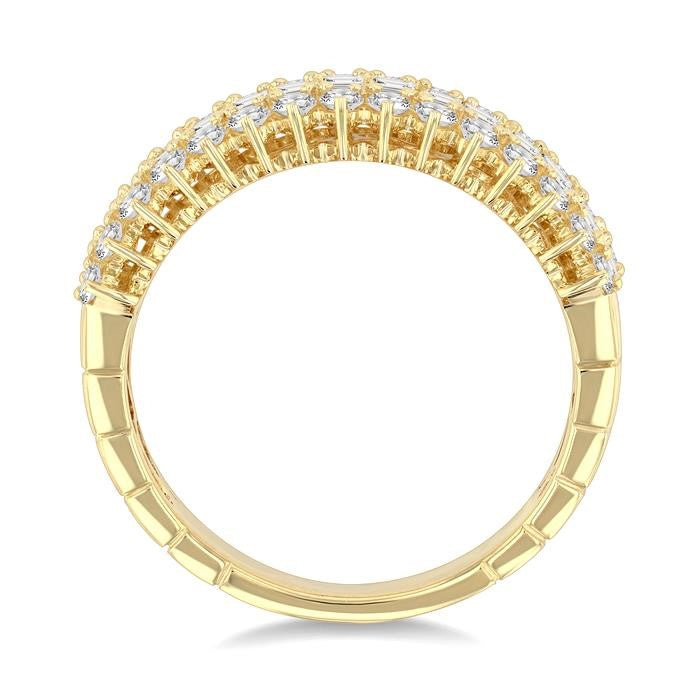1 1/2 Ctw Wide Baguette and Round Cut Diamond Fashion Band in 14K Yellow Gold