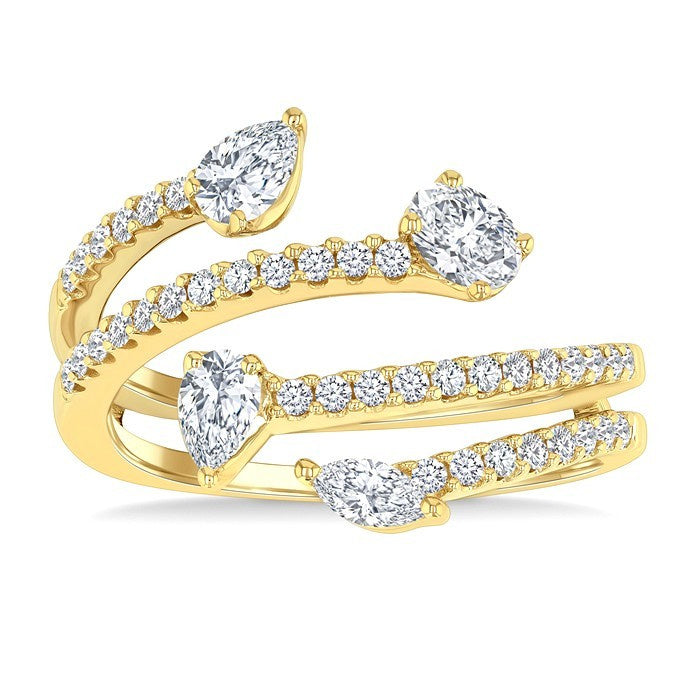 7/8 Ctw Split Open Bypass 4-Stone Mixed Diamond Cut Fashion Ring in 14K Yellow Gold