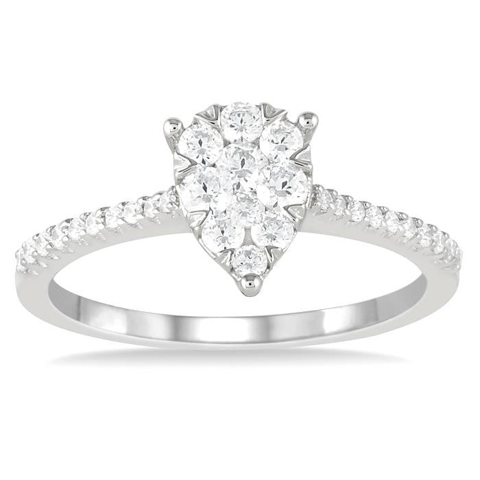 1/3 Ctw Pear Shape Round Cut Diamond Fashion Ring in 14K White Gold