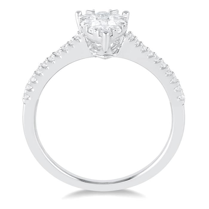 1/3 Ctw Pear Shape Round Cut Diamond Fashion Ring in 14K White Gold