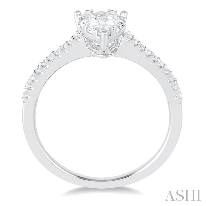 1/3 Ctw Pear Shape Round Cut Diamond Fashion Ring in 14K White Gold