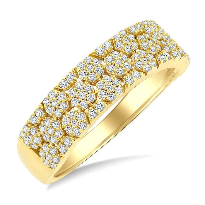 3/8 Ctw Round Cut Diamond Hexagon Shape Honeycomb Fashion Band in 14K Yellow Gold