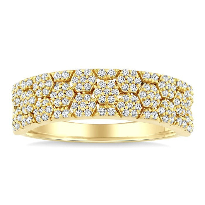 3/8 Ctw Round Cut Diamond Hexagon Shape Honeycomb Fashion Band in 14K Yellow Gold