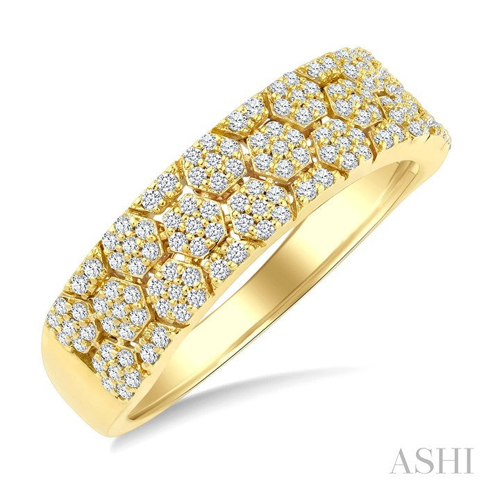3/8 Ctw Round Cut Diamond Hexagon Shape Honeycomb Fashion Band in 14K Yellow Gold