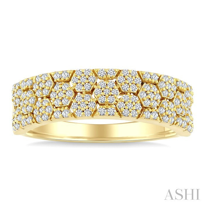 3/8 Ctw Round Cut Diamond Hexagon Shape Honeycomb Fashion Band in 14K Yellow Gold