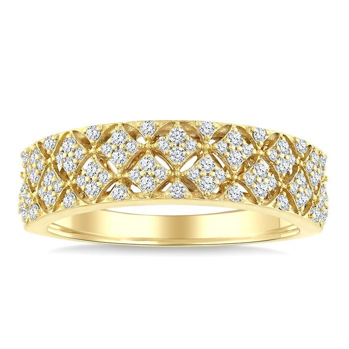 1/3 Ctw Round Cut Diamond Kite Shape Honeycomb Fashion Band in 14K Yellow Gold