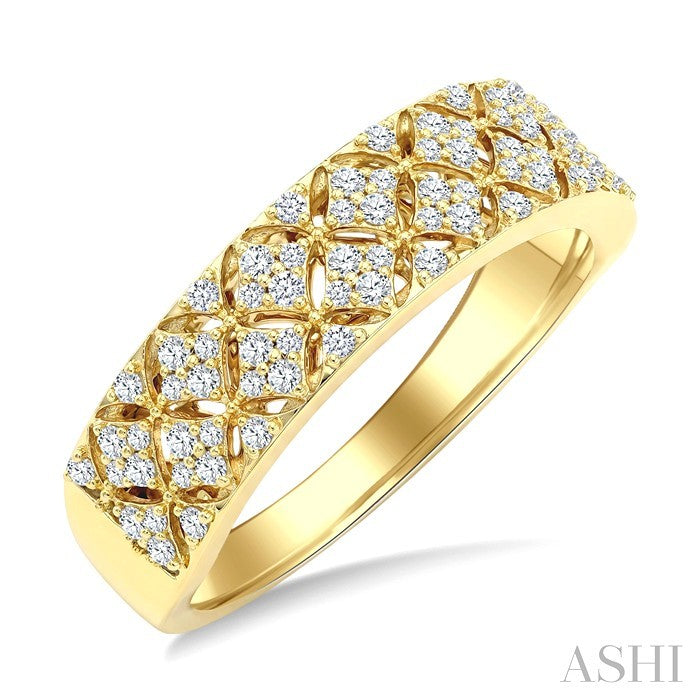 1/3 Ctw Round Cut Diamond Kite Shape Honeycomb Fashion Band in 14K Yellow Gold