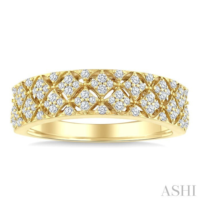 1/3 Ctw Round Cut Diamond Kite Shape Honeycomb Fashion Band in 14K Yellow Gold