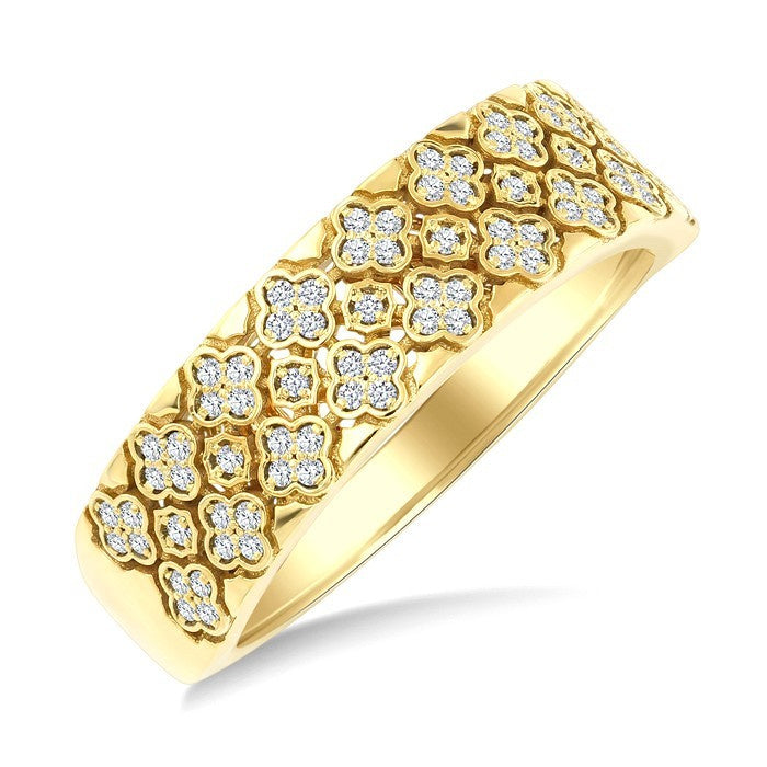 1/4 Ctw Round Cut Diamond Clover Shape Honeycomb Fashion Band in 14K Yellow Gold