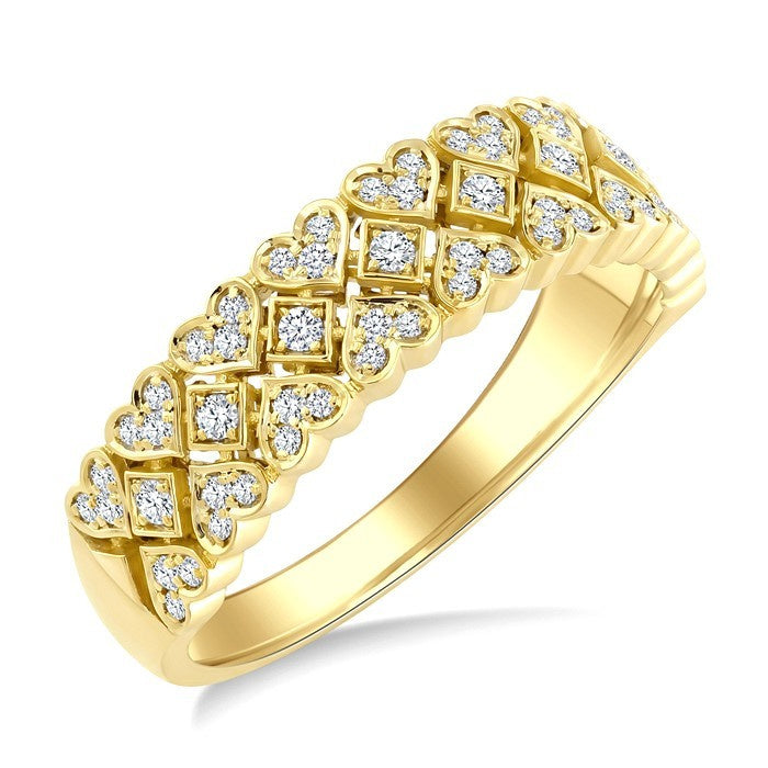 1/4 Ctw Round Cut Diamond Heart Shape Weave Fashion Band in 14K Yellow Gold