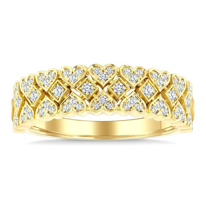 1/4 Ctw Round Cut Diamond Heart Shape Weave Fashion Band in 14K Yellow Gold