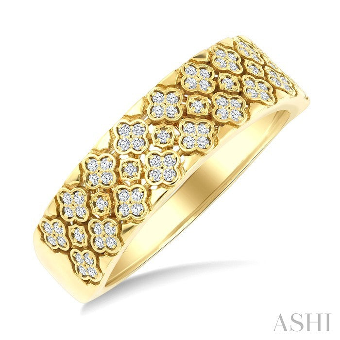 1/4 Ctw Round Cut Diamond Clover Shape Honeycomb Fashion Band in 14K Yellow Gold