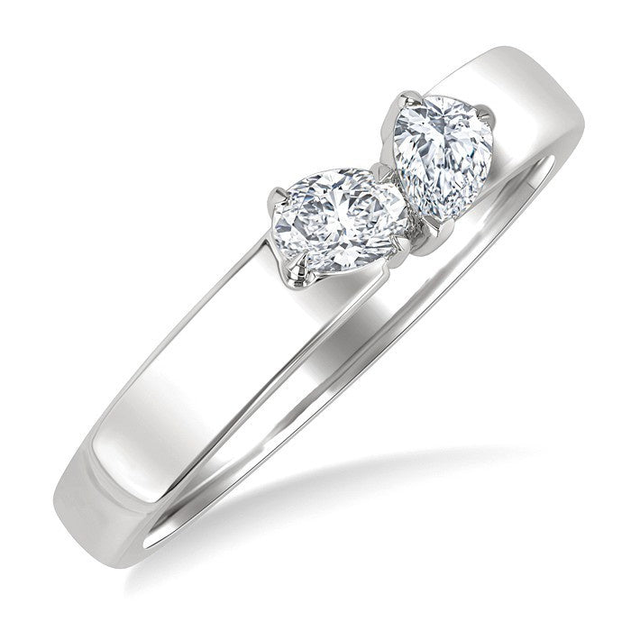1/3 Ctw Toi Et Moi 2-Stone Pear and Oval Cut Diamond Fashion Ring in 14K White Gold