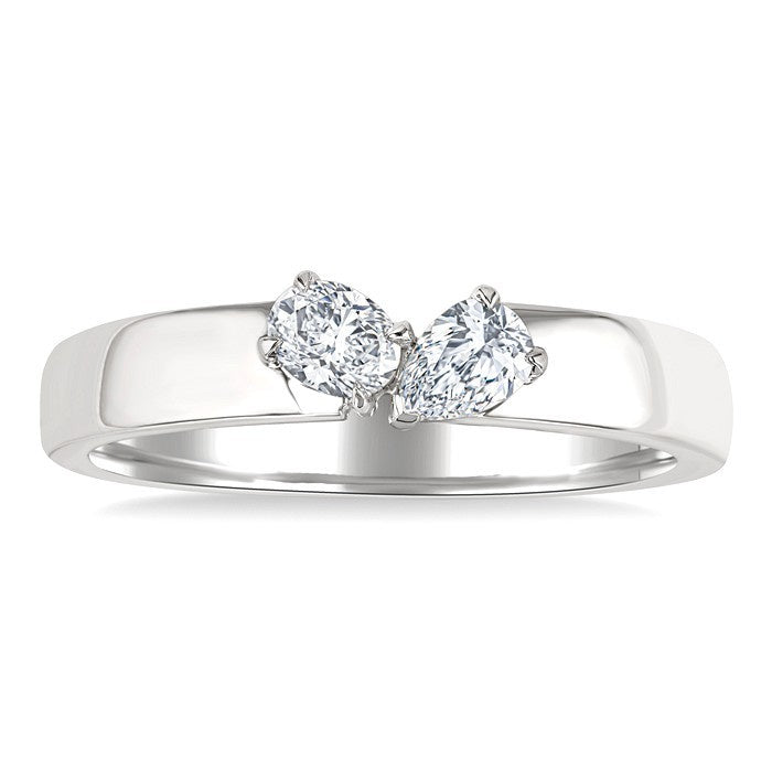 1/3 Ctw Toi Et Moi 2-Stone Pear and Oval Cut Diamond Fashion Ring in 14K White Gold
