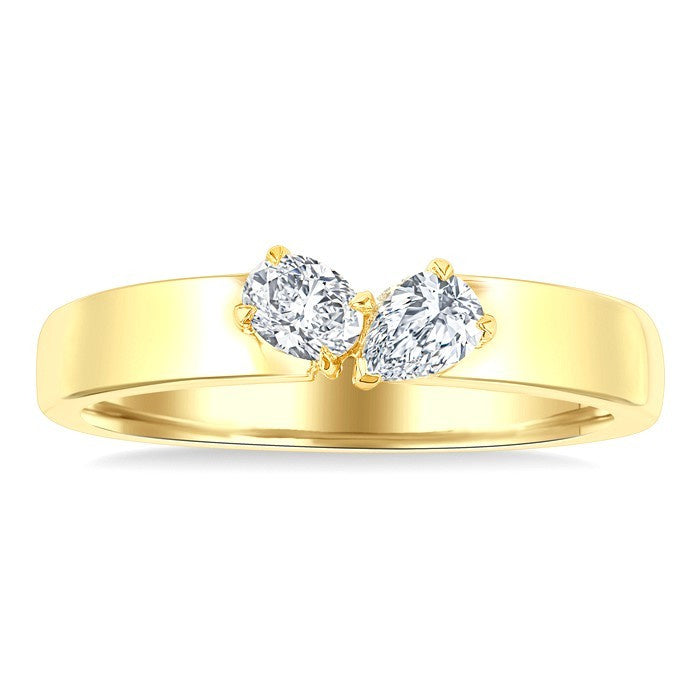 1/3 Ctw Toi Et Moi 2-Stone Pear and Oval Cut Diamond Fashion Ring in 14K Yellow Gold