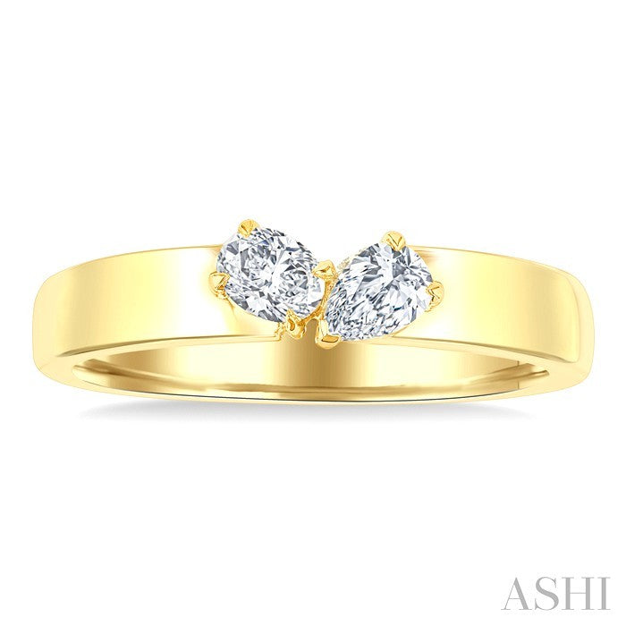 1/3 Ctw Toi Et Moi 2-Stone Pear and Oval Cut Diamond Fashion Ring in 14K Yellow Gold