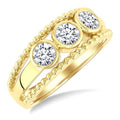 3/4 Ctw 3-Stone Bezel Set Round Cut Diamond Bead Bijoux Fashion Ring in 14K Yellow Gold