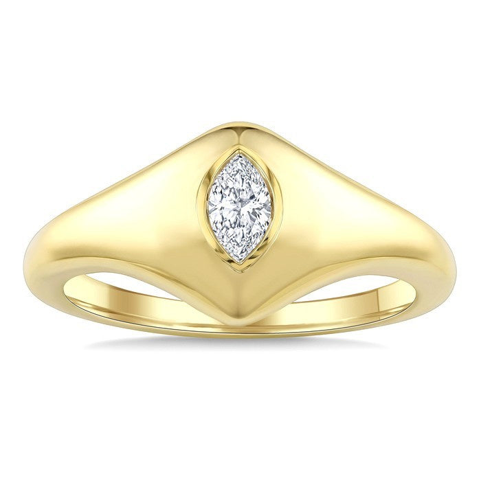 1/5 Ctw Marquise Cut Golden Glow Diamond Fashion Signet Ring in 10K Yellow Gold