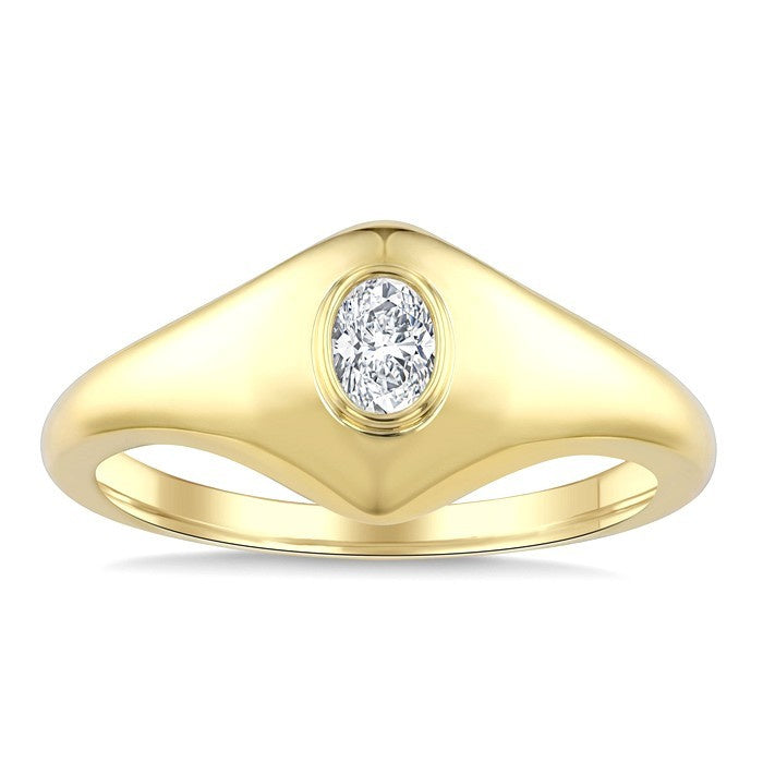 1/5 Ctw Oval Cut Golden Glow Diamond Fashion Signet Ring in 10K Yellow Gold