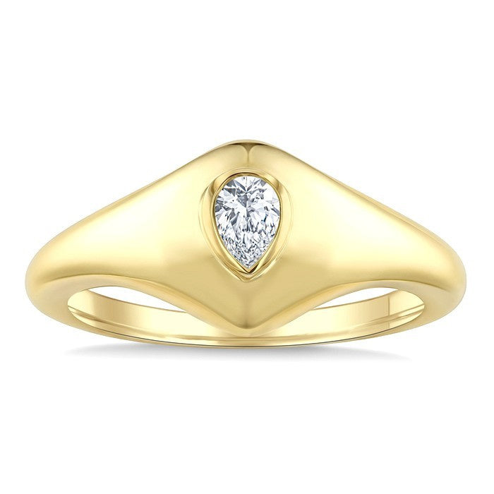 1/5 Ctw Pear Cut Golden Glow Diamond Fashion Signet Ring in 10K Yellow Gold