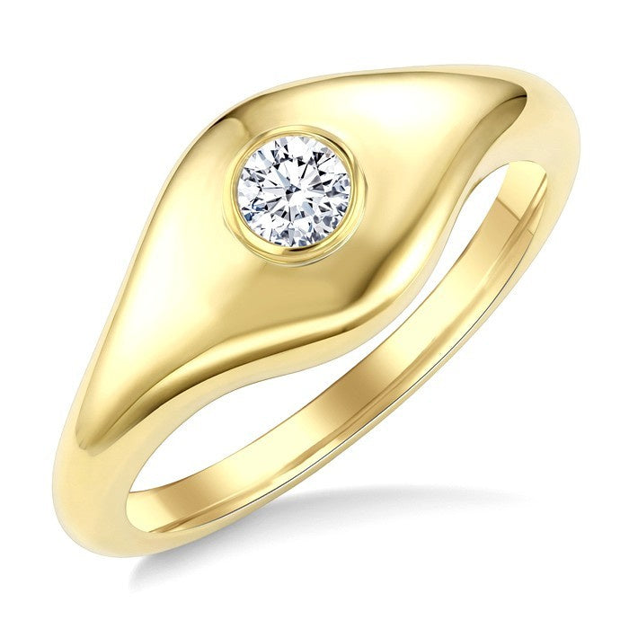 1/5 Ctw Round Cut Golden Glow Diamond Fashion Signet Ring in 10K Yellow Gold