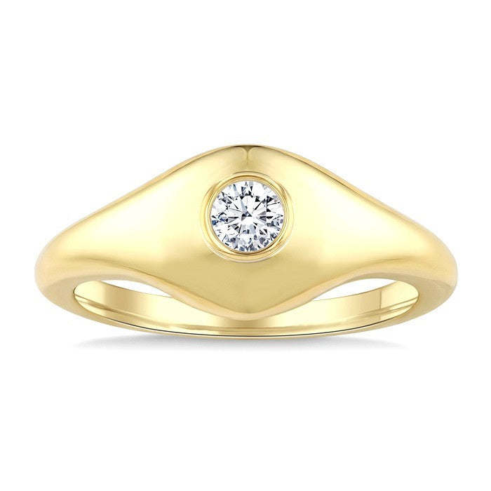 1/5 Ctw Round Cut Golden Glow Diamond Fashion Signet Ring in 10K Yellow Gold