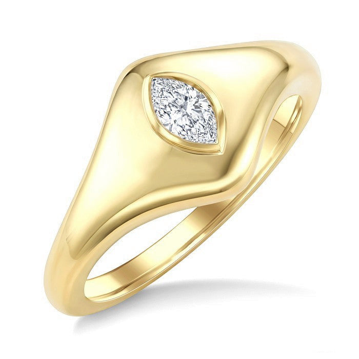 1/5 Ctw Marquise Cut Golden Glow Diamond Fashion Signet Ring in 10K Yellow Gold
