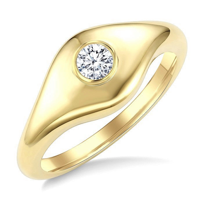 1/5 Ctw Round Cut Golden Glow Diamond Fashion Signet Ring in 10K Yellow Gold