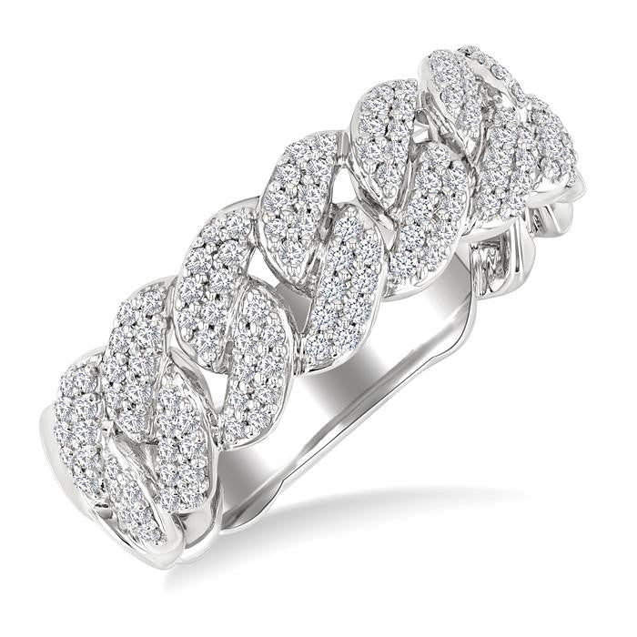 1/2 Ctw Cuban Link Round Cut Diamond Fashion Band in 14K White Gold
