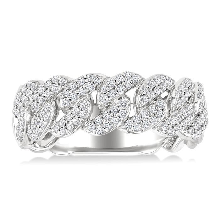 1/2 Ctw Cuban Link Round Cut Diamond Fashion Band in 14K White Gold