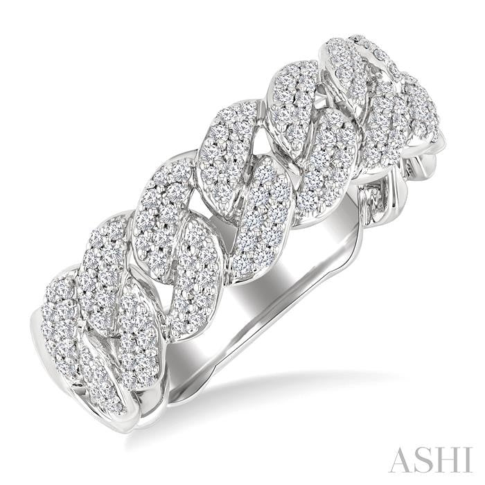 1/2 Ctw Cuban Link Round Cut Diamond Fashion Band in 14K White Gold