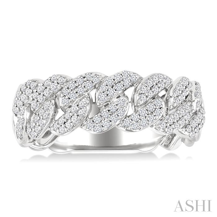 1/2 Ctw Cuban Link Round Cut Diamond Fashion Band in 14K White Gold