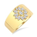 5/8 Ctw Mixed Cut Diamond Floral Centerpiece Bold Gold Wide Band in 14K Yellow Gold