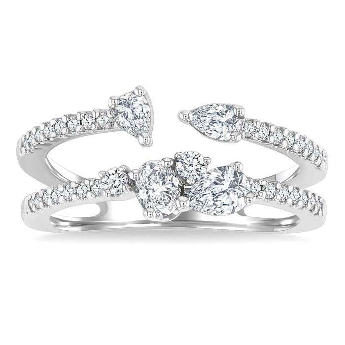 3/4 Ctw Mixed Cut Diamond Split Double Fashion Ring in 14K White Gold