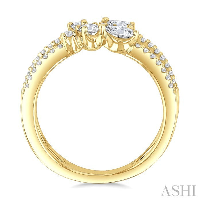 3/4 Ctw Mixed Cut Diamond Split Double Fashion Ring in 14K Yellow Gold