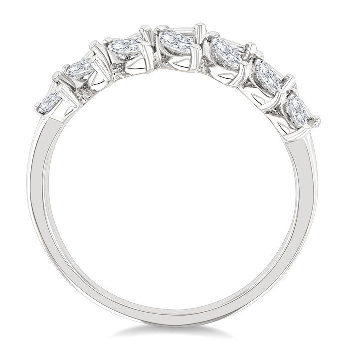 3/4 Ctw Split Twin Row Marquise and Baguette Cut Diamond Fashion Ring in 14K White Gold