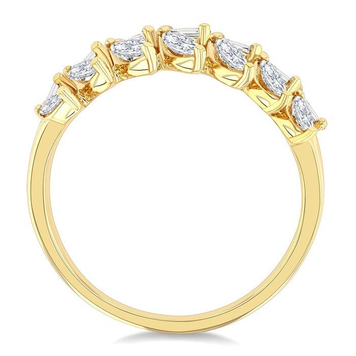 3/4 Ctw Split Twin Row Marquise and Baguette Cut Diamond Fashion Ring in 14K Yellow Gold