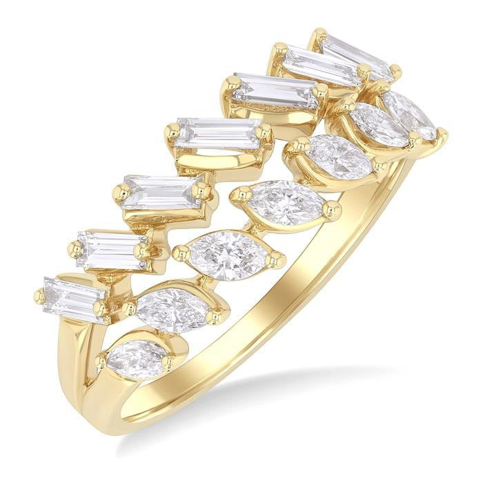2 Row Mixed Shape Diamond Fashion Ring