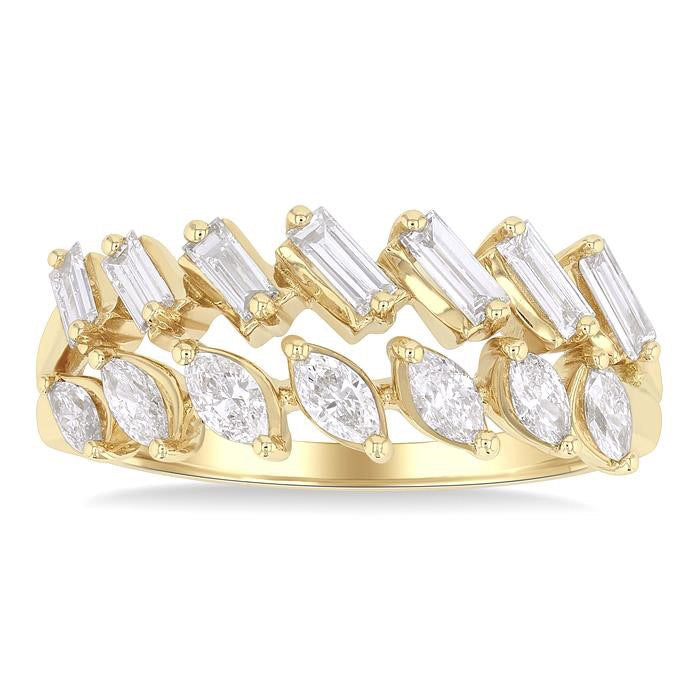 2 Row Mixed Shape Diamond Fashion Ring
