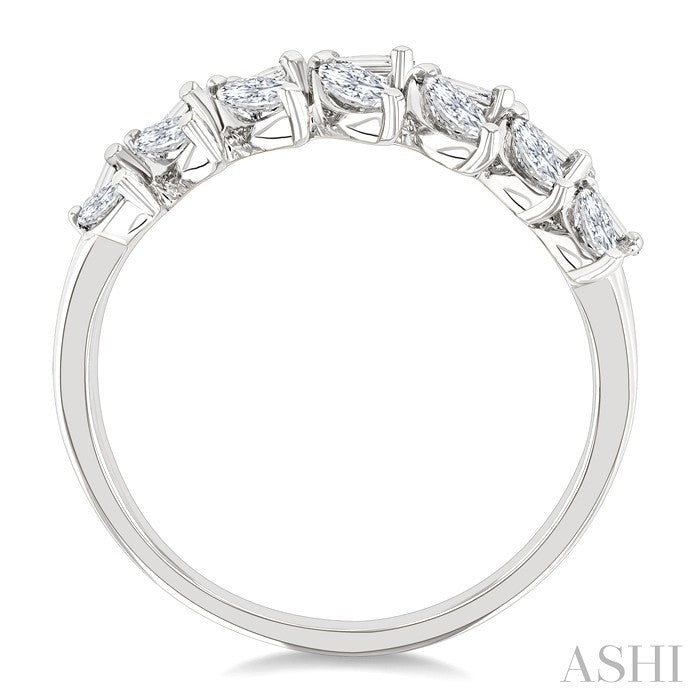 3/4 Ctw Split Twin Row Marquise and Baguette Cut Diamond Fashion Ring in 14K White Gold