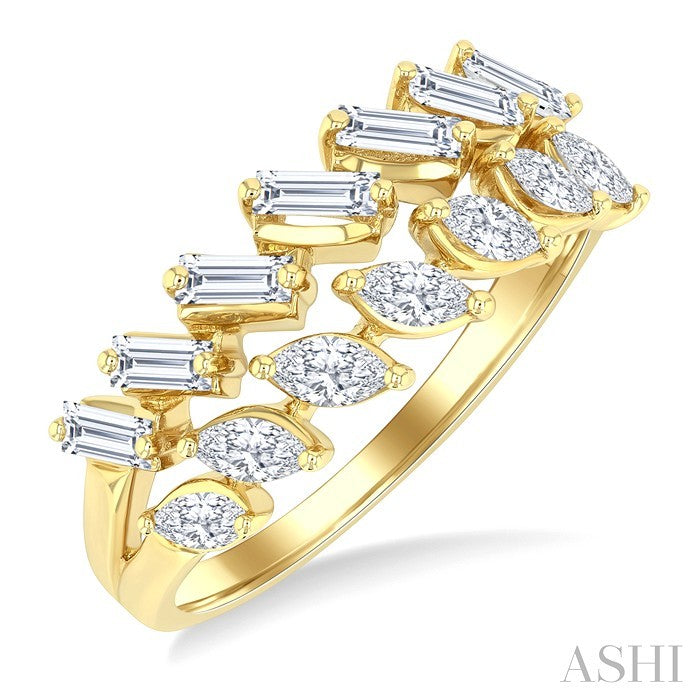 3/4 Ctw Split Twin Row Marquise and Baguette Cut Diamond Fashion Ring in 14K Yellow Gold