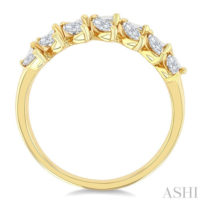 3/4 Ctw Split Twin Row Marquise and Baguette Cut Diamond Fashion Ring in 14K Yellow Gold
