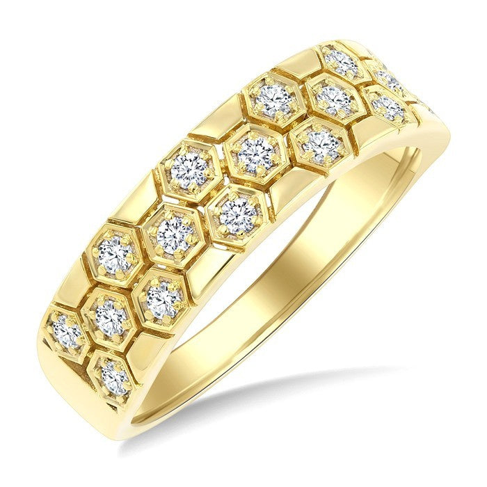 3/8 Ctw Round Cut Diamond Hexagon Shape Weave Fashion Band in 14K Yellow Gold