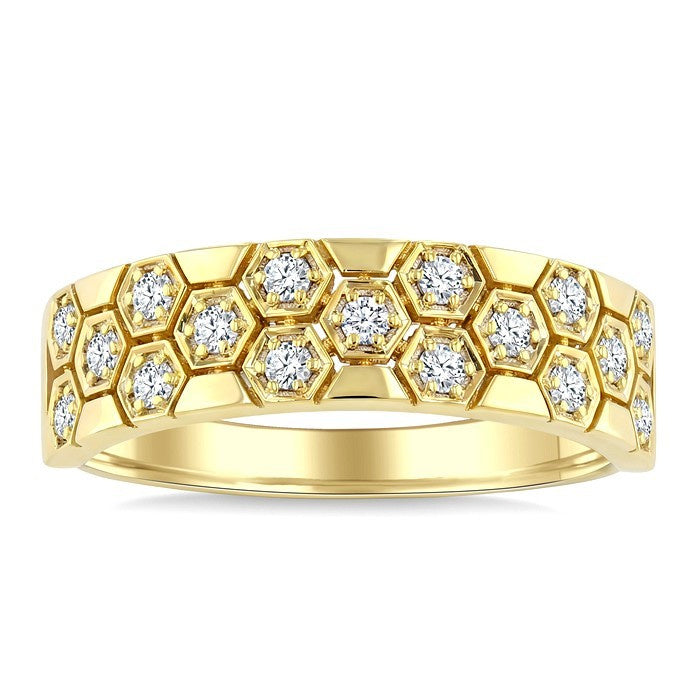 3/8 Ctw Round Cut Diamond Hexagon Shape Weave Fashion Band in 14K Yellow Gold