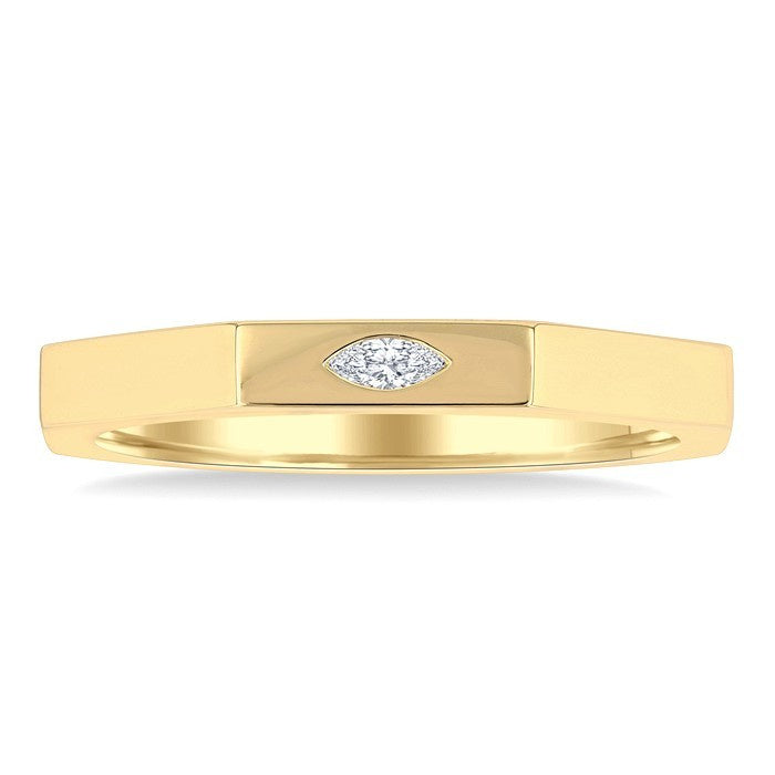 1/20 Ctw Marquise Cut Diamond Signet Ring in 14K Yellow Gold