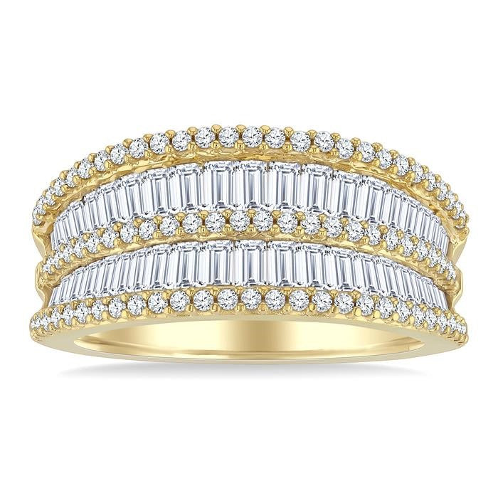 1 1/2 Ctw Baguette and Round Cut Diamond Fashion Band in 14K Yellow Gold