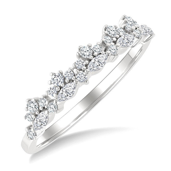 1/3 Ctw Marquise and Round Cut Diamond Trio Fashion Band in 10K White Gold