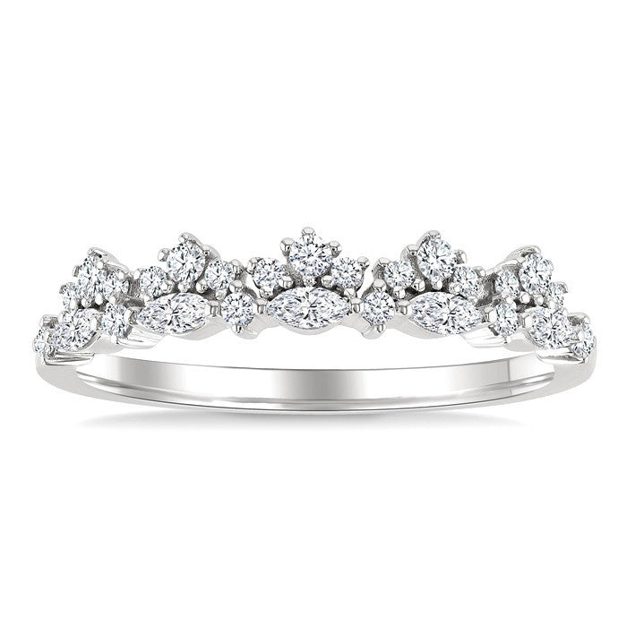 1/3 Ctw Marquise and Round Cut Diamond Trio Fashion Band in 10K White Gold