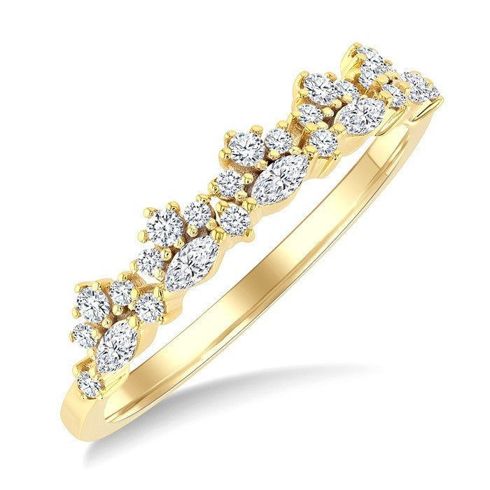 1/3 Ctw Marquise and Round Cut Diamond Trio Fashion Band in 10K Yellow Gold