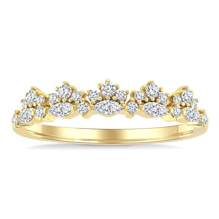 1/3 Ctw Marquise and Round Cut Diamond Trio Fashion Band in 10K Yellow Gold